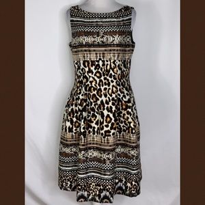 Gabby Skye Black & Gold Animal Print Sleeveless Fit & Flare Dress Size 8